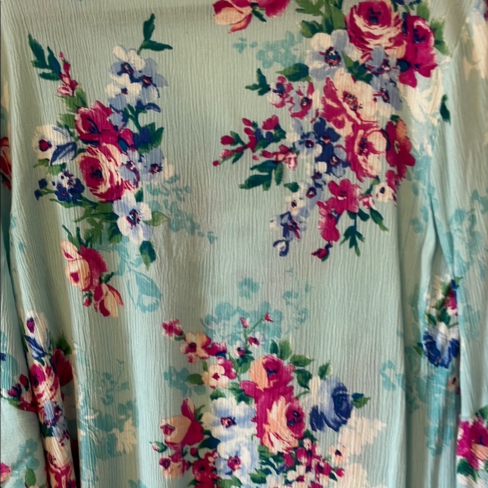 Newbury Kustom Blue and Pink Blouse with Floral Print and Flared Sleeves - Picture 8 of 9